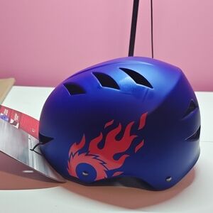 Razor Blue Helmet with Red Flame Graphics